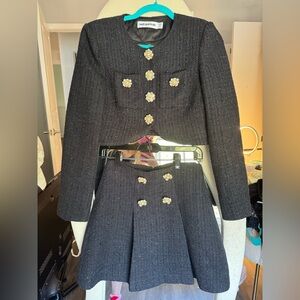 Self-Portrait Black Tweed Blazer and Skirt Set US 2